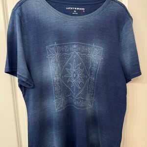 NWT Lucky Brand Indigo “Leaf” Bandana Print Graphic Tee